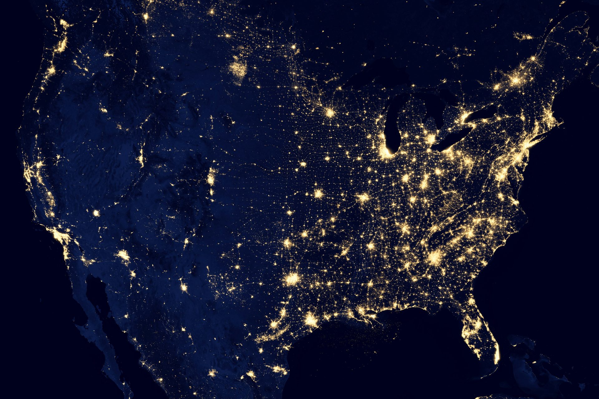 The United States at night, seen from orbit